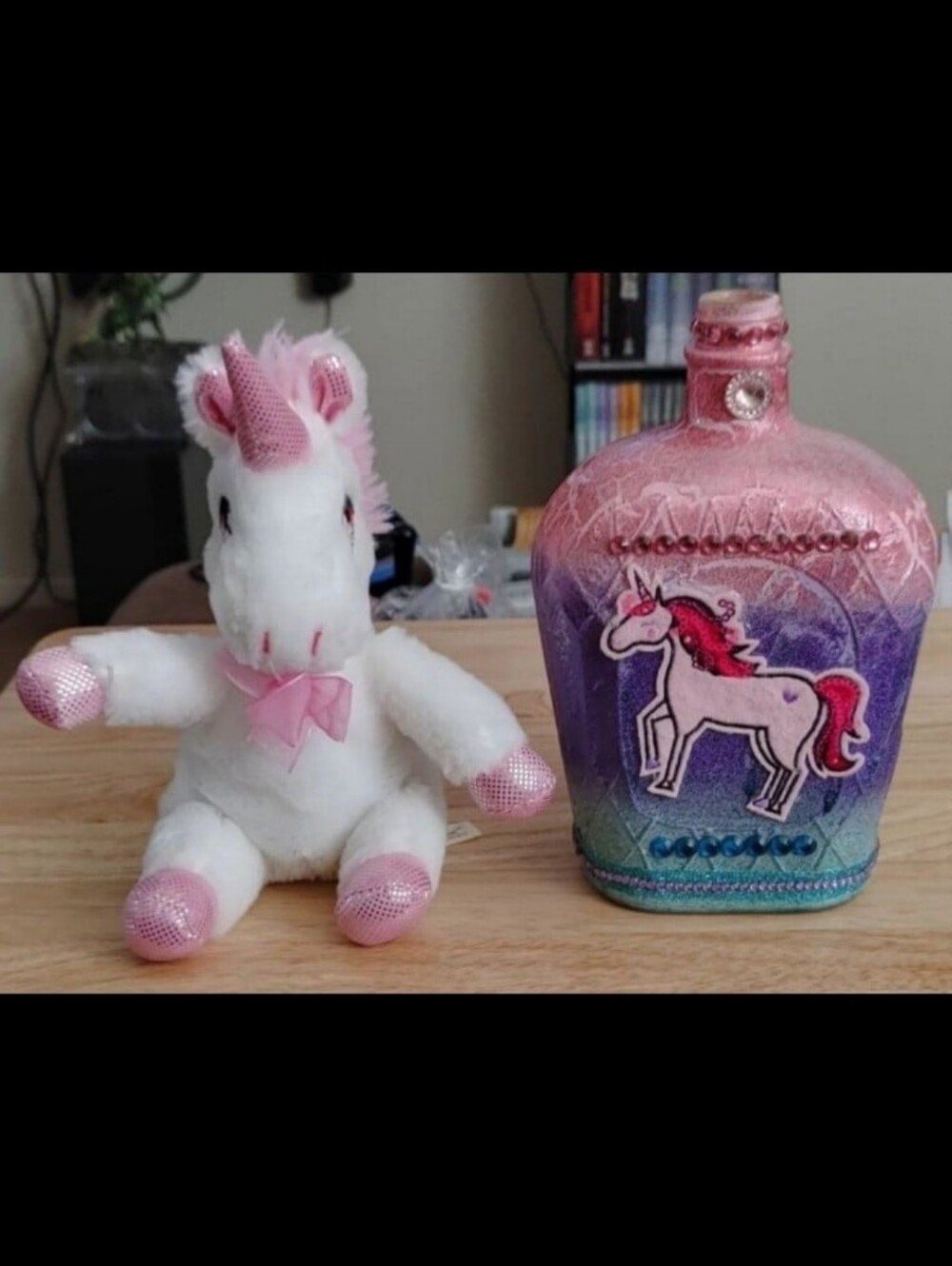 Adorable White Pink Shimmer Unicorn Plush and Decanter